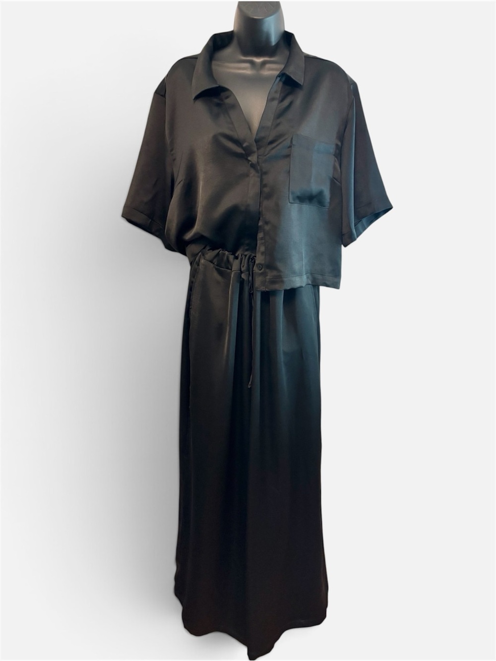 Victoria’s Secret NWT Luxe Satin Pajama Set Black XL Wide Leg